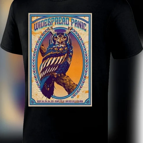Widespread Panic Atlantic City Concert Tour Tee, Vintage Owl Jam Band Music Graphic Shirt for Fans