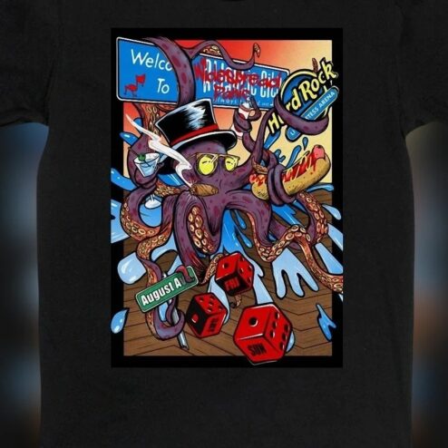 Widespread Panic Atlantic City Hard Rock Tee, Octopus Concert Weekend Souvenir Graphic Shirt