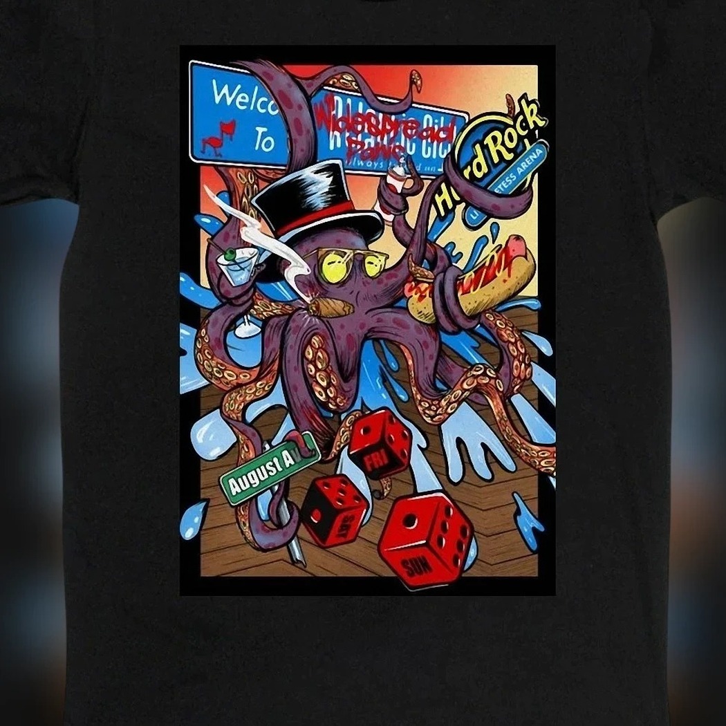 Widespread Panic Atlantic City Hard Rock Tee, Octopus Concert Weekend Souvenir Graphic Shirt