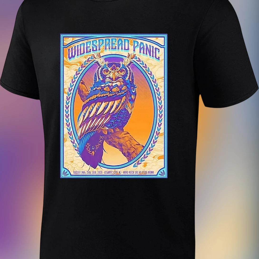 Widespread Panic Concert Poster Owl Graphic Tee, Retro Jam Band Tour Shirt Gift for Music Fans