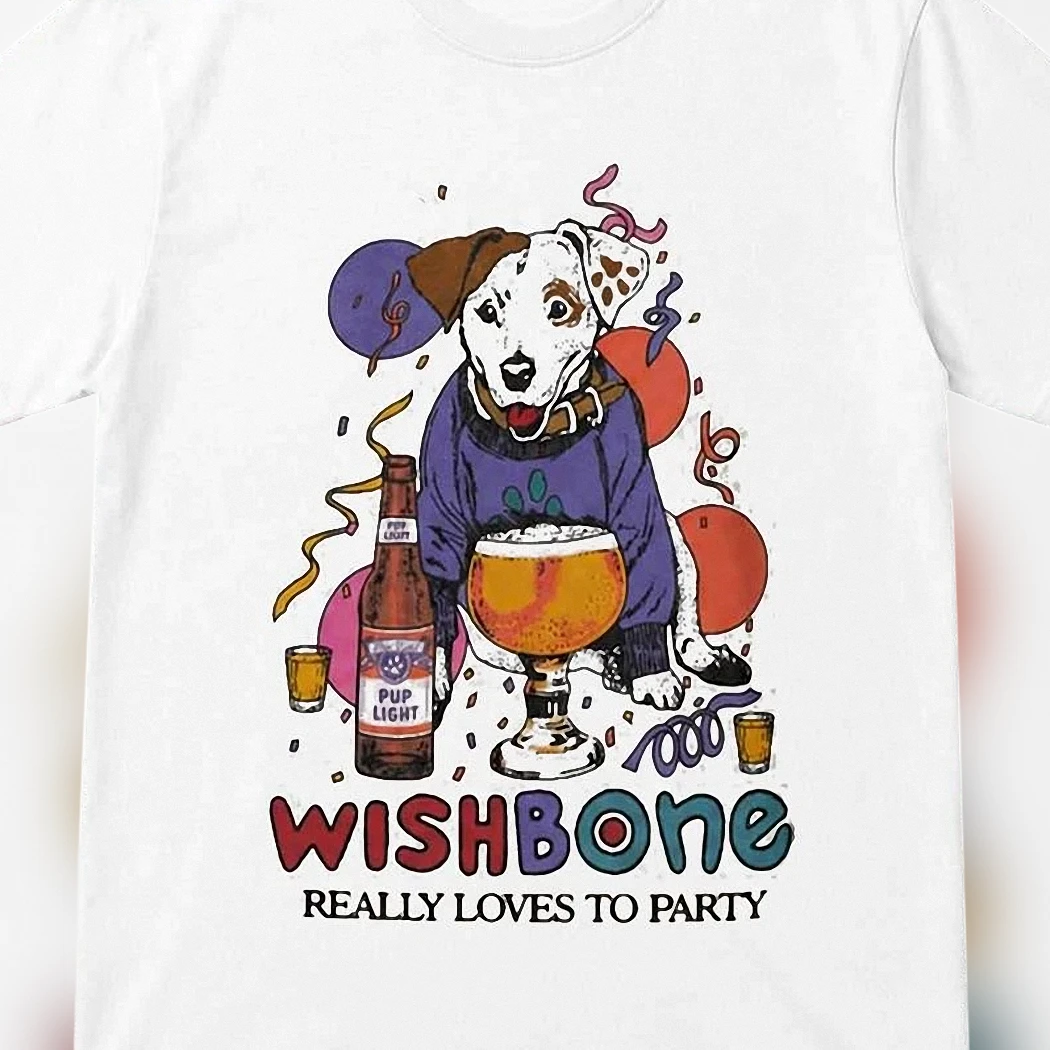 Wishbone Really Loves To Party Tee, Retro 90s Pup Light Dog Graphic T-Shirt, Funny Nostalgic Dog Lover Gift