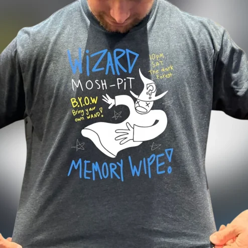 Wizard Mosh-Pit Dark Forest Memory Wipe Tee, Funny Bring Your Own Wand Graphic T-Shirt