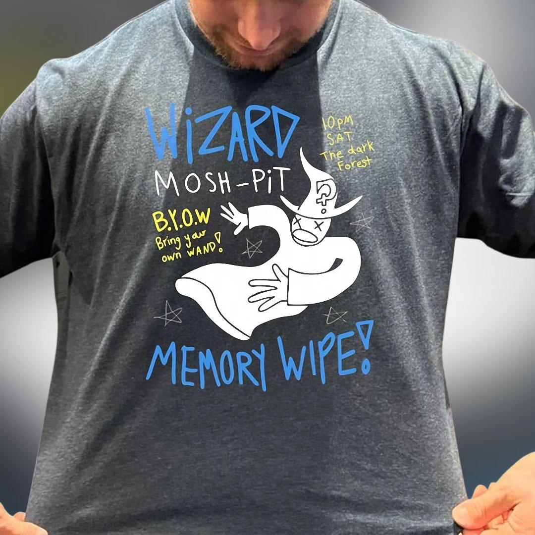 Wizard Mosh-Pit Dark Forest Memory Wipe Tee, Funny Bring Your Own Wand Graphic T-Shirt
