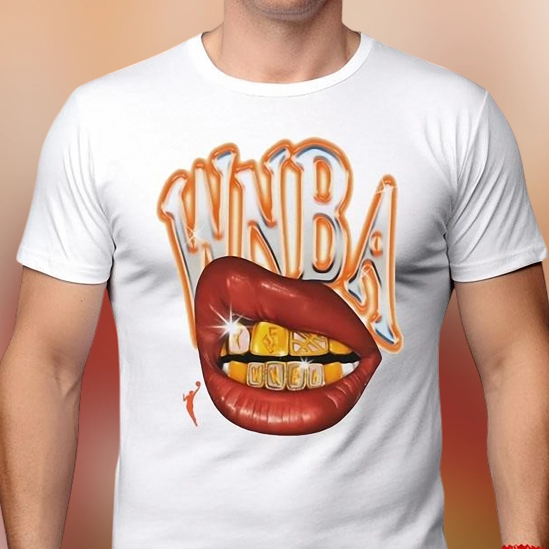 WNBA Tee Airbrush Lips and Grillz Basketball Graphic T-Shirt for Fans