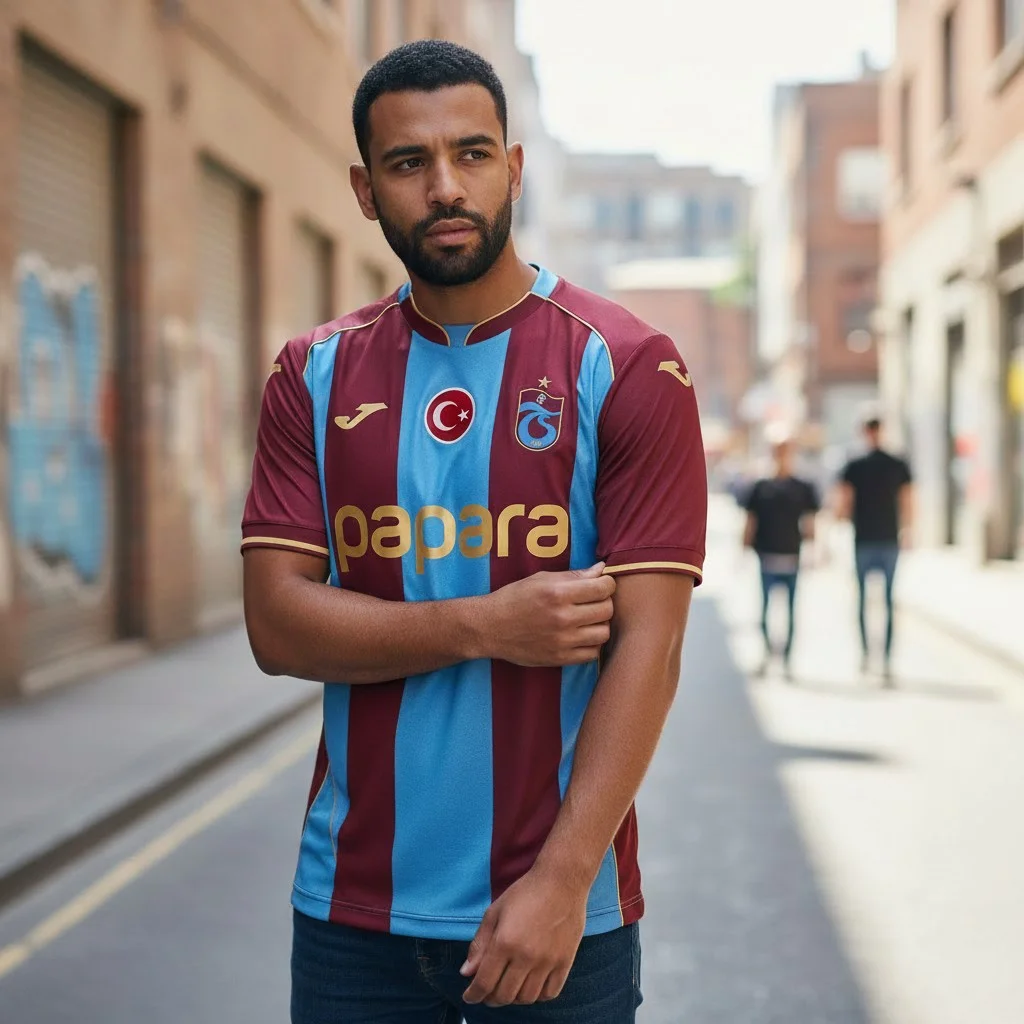 Papara Sponsor Claret and Blue Striped Soccer Jersey