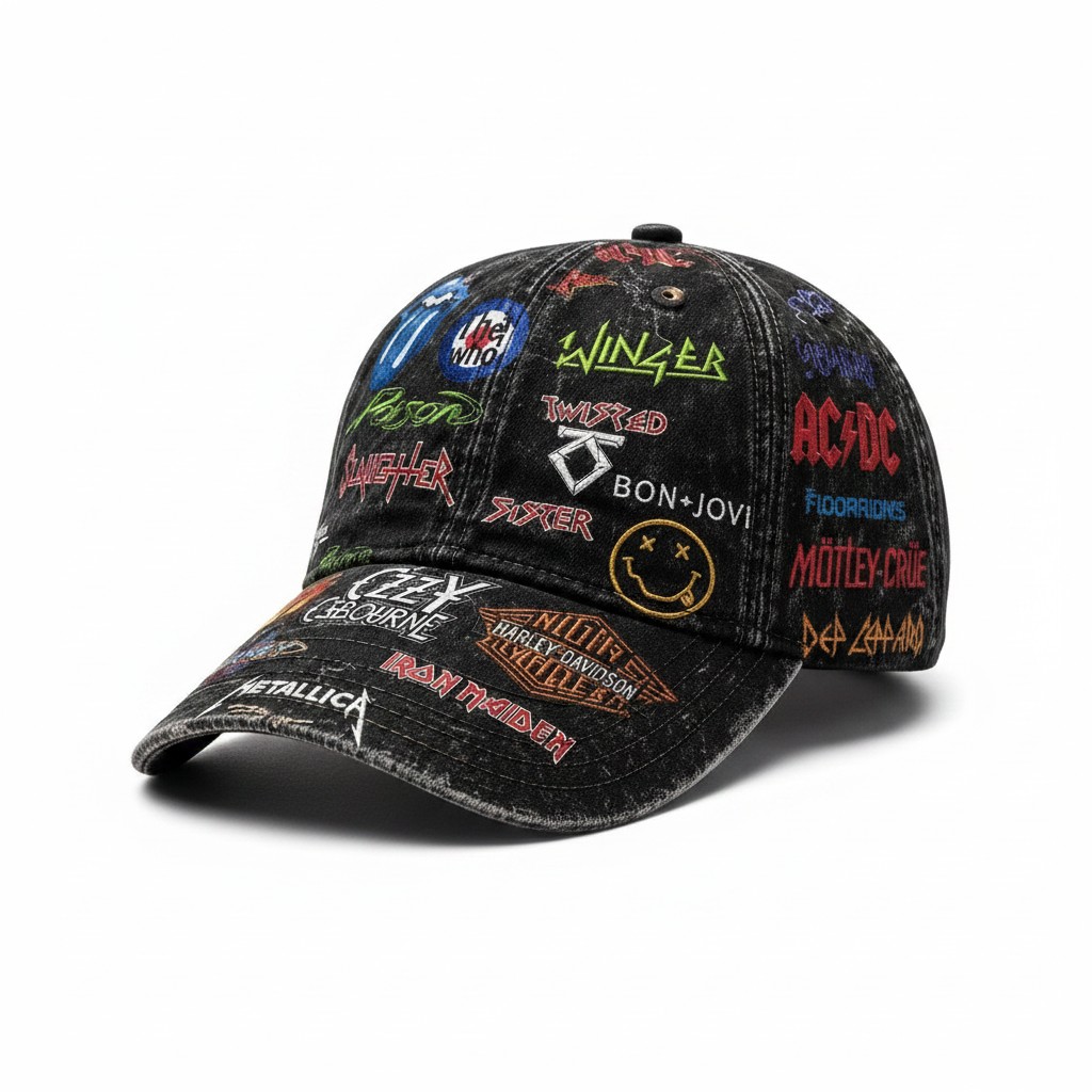 Vintage Rock Band Collage Baseball Cap Distressed Retro Heavy Metal Hat