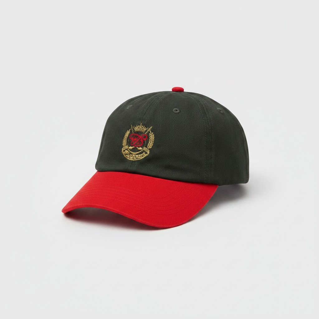 Two-Tone Embroidered Crest Baseball Cap Vintage Green and Red