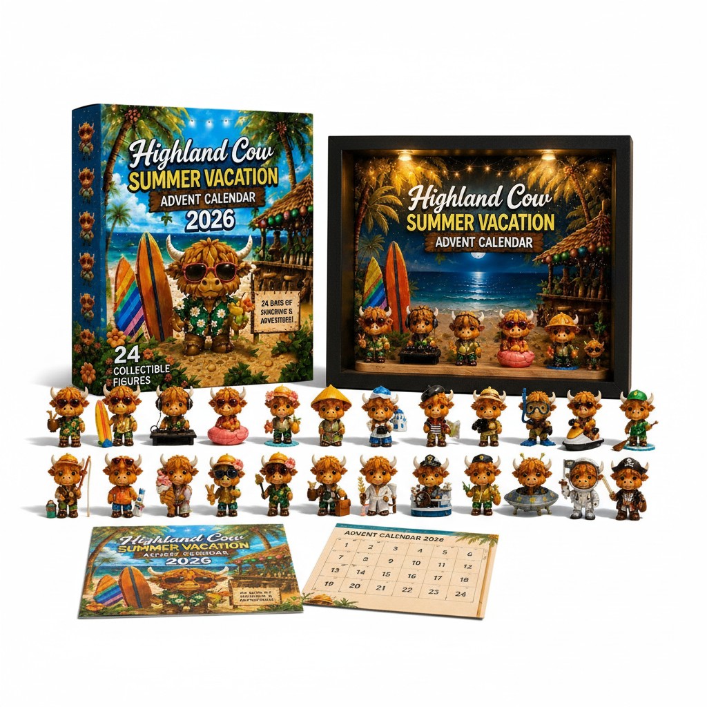 Highland Cow Advent Calendar Set 2026 Summer Vacation 24-Day Countdown Gift