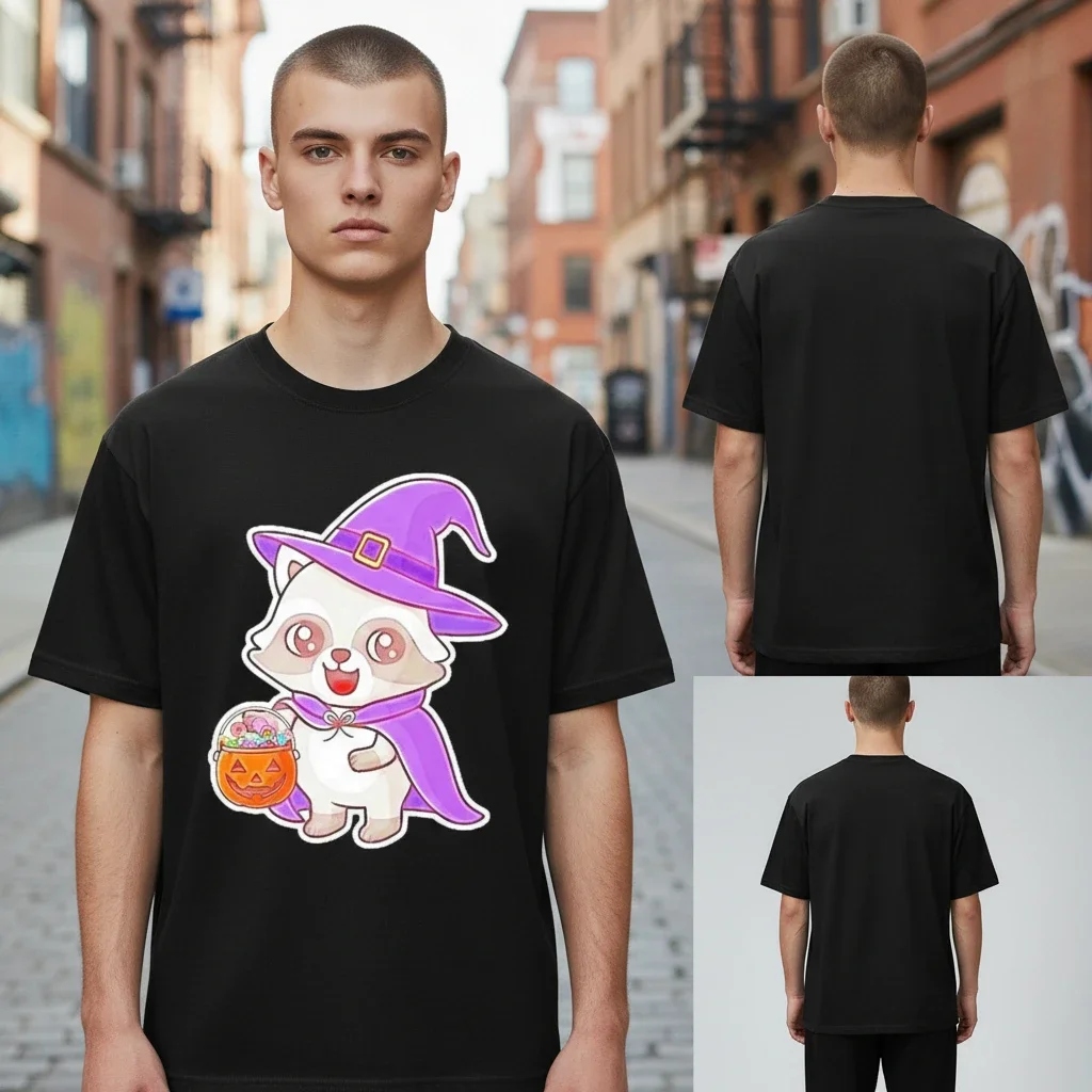 Cute Halloween Witch Raccoon Tee Spooky Trick or Treat Shirt