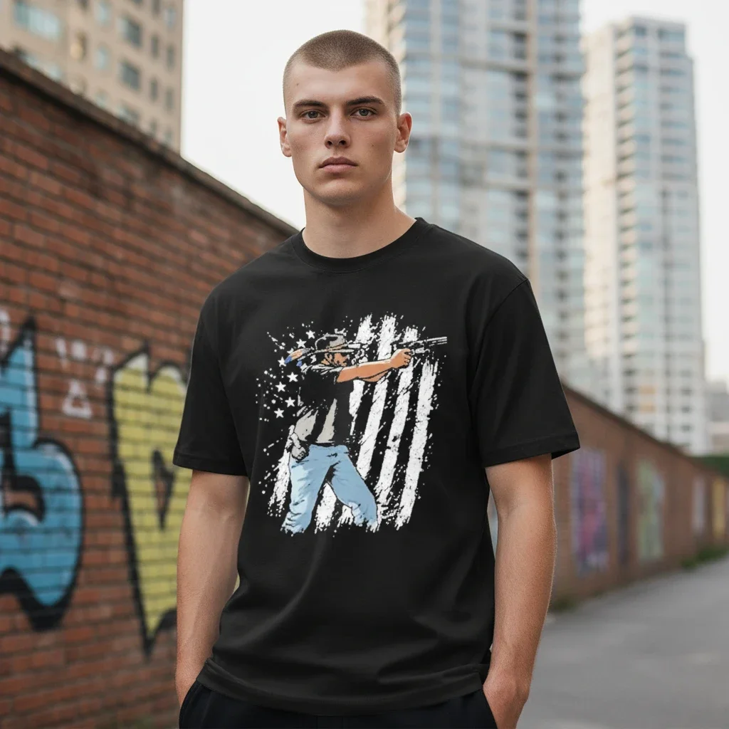 Distressed American Flag Rifle Graphic Tee for Men