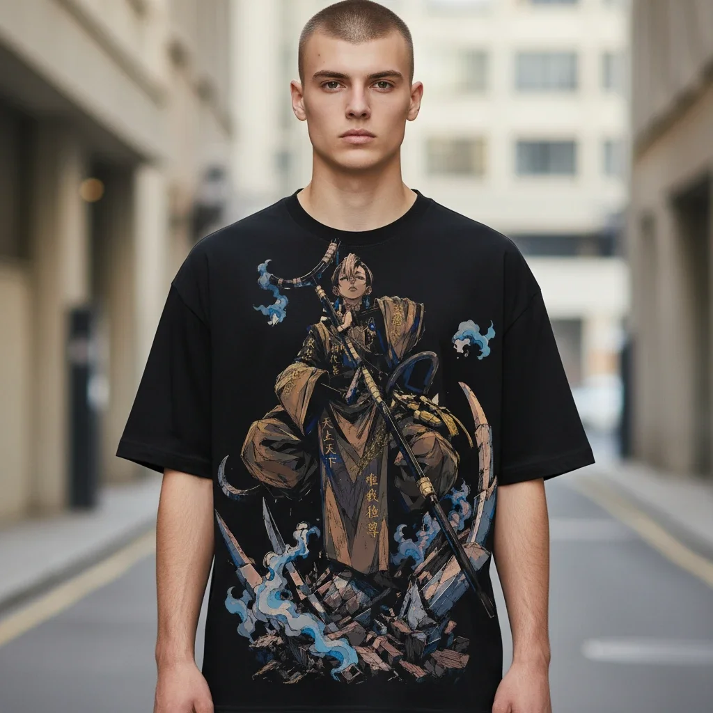 Dark Fantasy Warrior Anime Tee Oversized Streetwear Graphic T-Shirt