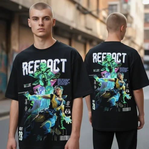 React Cyberpunk Anime Streetwear Tee Futuristic Sci-Fi Graphic Shirt