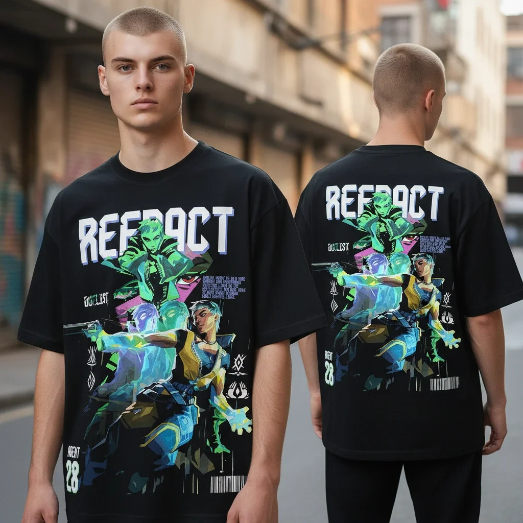 React Cyberpunk Anime Streetwear Tee Futuristic Sci-Fi Graphic Shirt