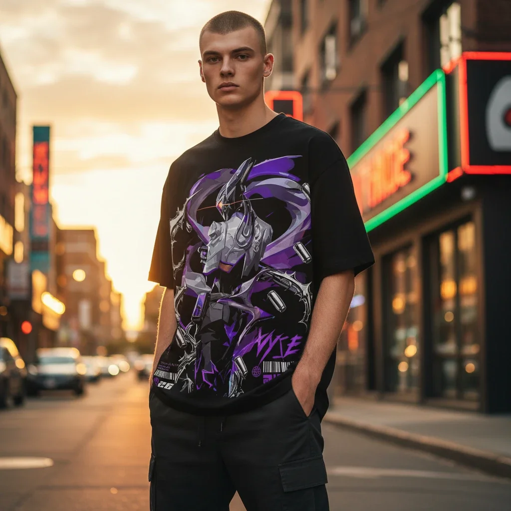 NYCE Cyberpunk Mecha Tee Oversized Futuristic Anime Streetwear