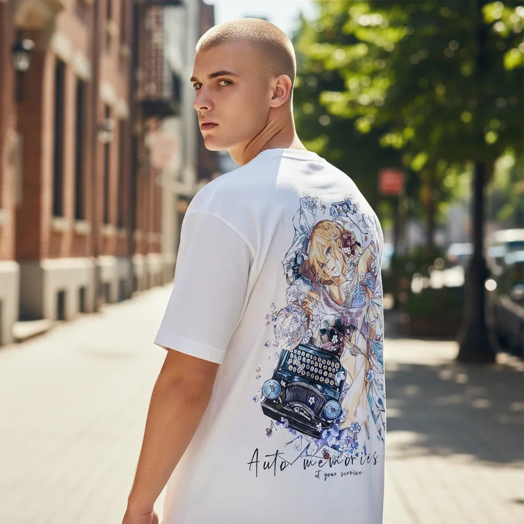 Auto Memories at Your Service Anime Graphic Tee Violet Evergarden Typewriter Shirt