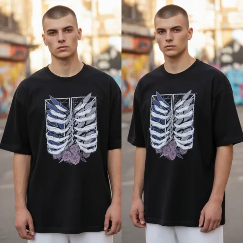 Ribcage Roses Gothic Streetwear Tee Oversized Dark Aesthetic