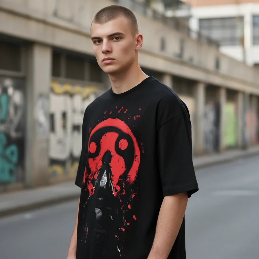 Dark Hooded Figure Red Symbol Goth Streetwear Tee