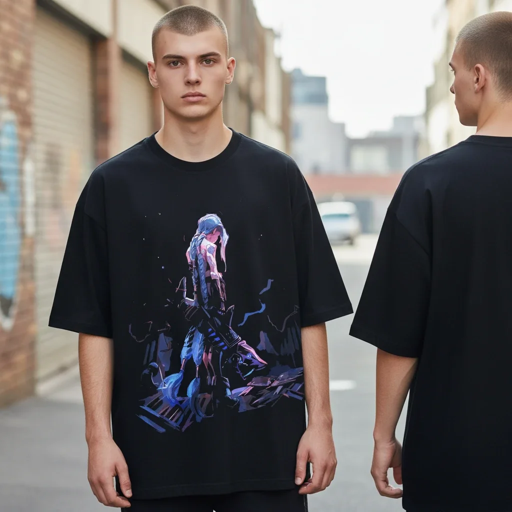Arcane Jinx Character Streetwear Oversized Tee for Anime Fans