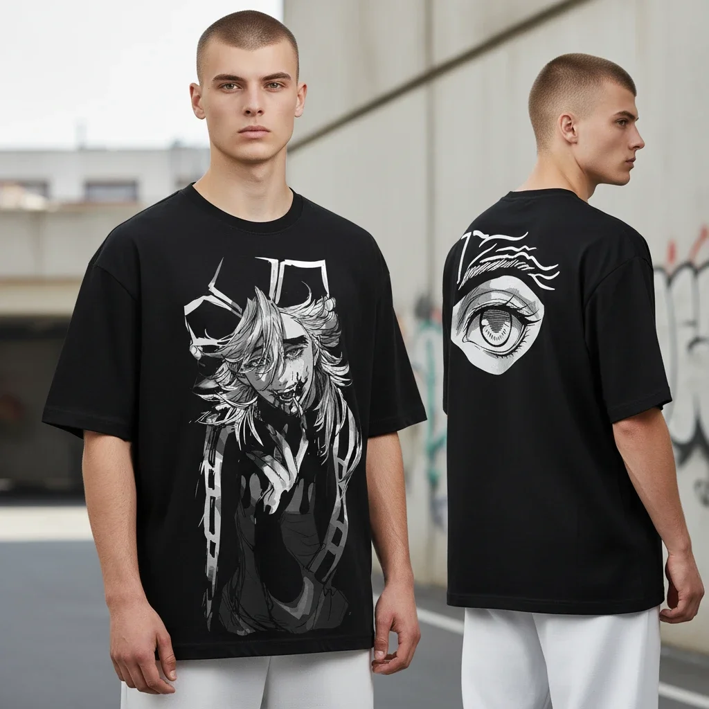Anime Goth Eye Portrait Tee Dark Manga Streetwear