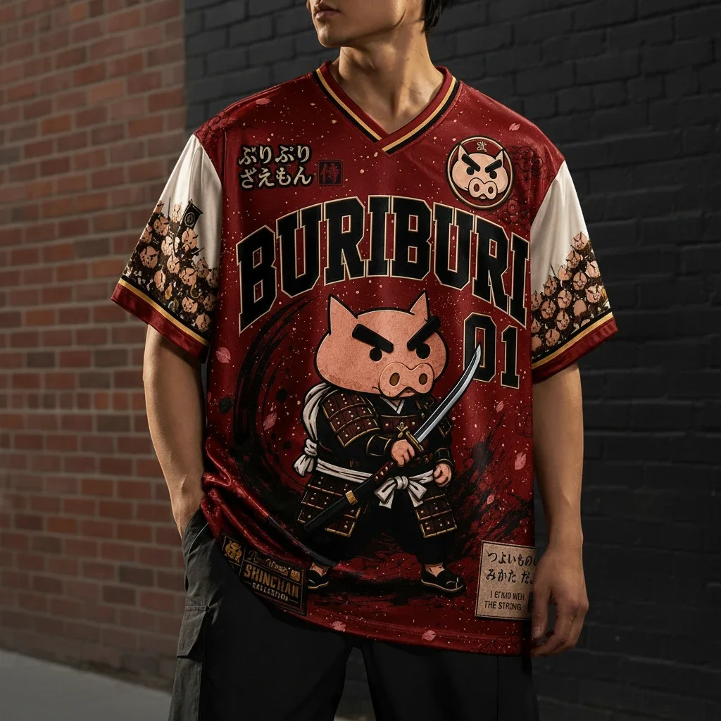 Buriburizaemon Samurai Pig Anime Baseball Jersey Unisex Streetwear