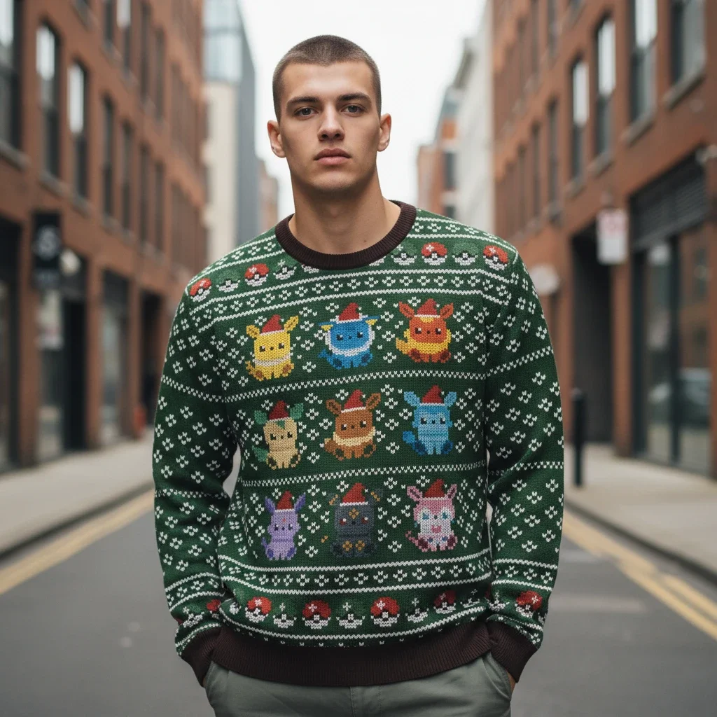 Pokemon Eeveelutions Ugly Christmas Sweater Pixel Art Holiday Pullover