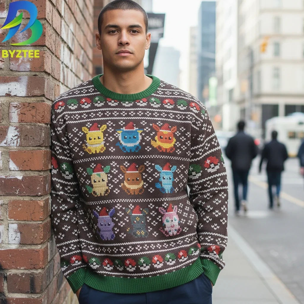 Eevee Evolutions Ugly Christmas Sweater Retro Pixel Art Holiday Pullover
