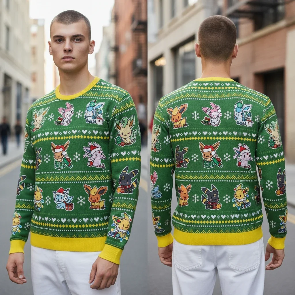 Eevee Evolutions Ugly Christmas Sweater Retro Anime Fan Gift