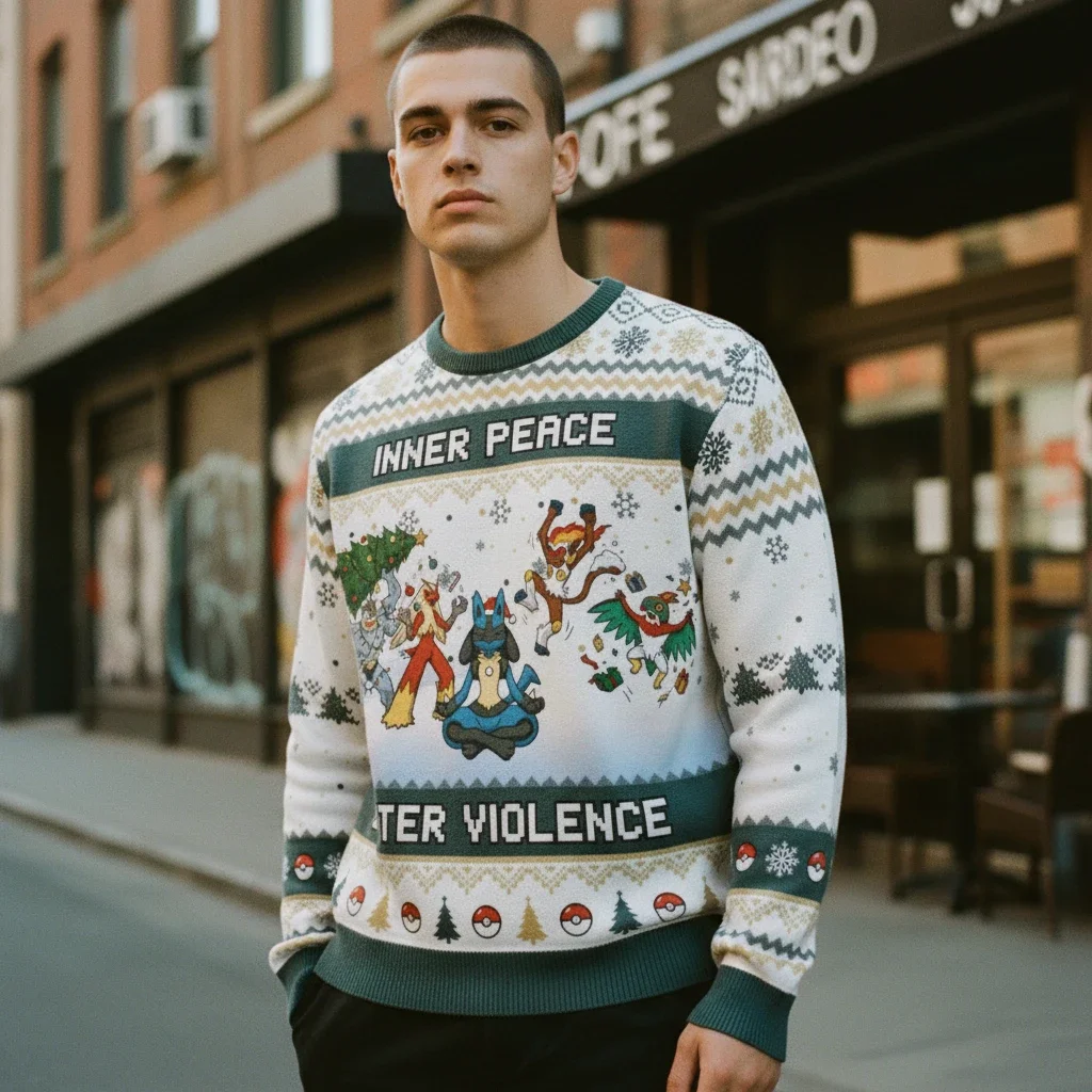 Pokemon Fighting Type Inner Peace Ugly Christmas Sweater Gamer Holiday Apparel