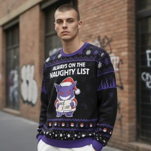 Gengar Always On The Naughty List Ugly Christmas Sweater Gamer Gift