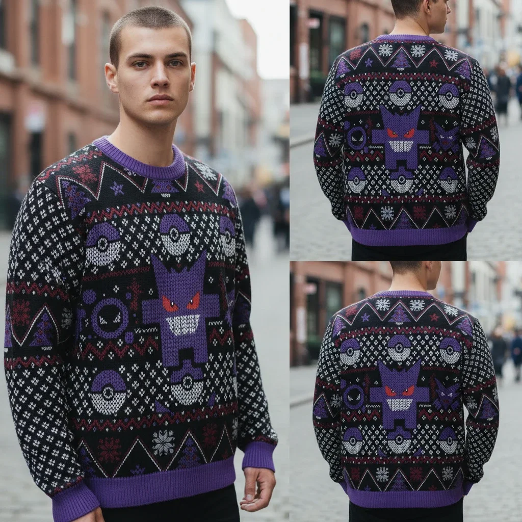 Gengar Christmas Sweater Retro Pixel Pokeball Ugly Holiday Pullover