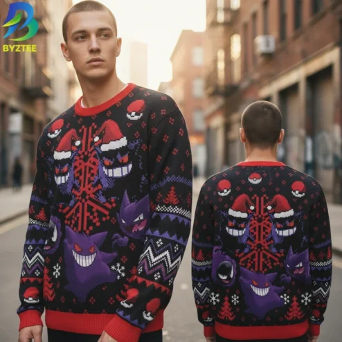 Gengar Ugly Christmas Sweater Retro Gamer Holiday Pullover