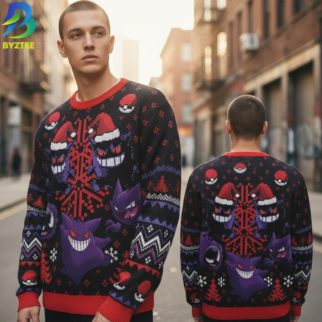 Gengar Ugly Christmas Sweater Retro Gamer Holiday Pullover