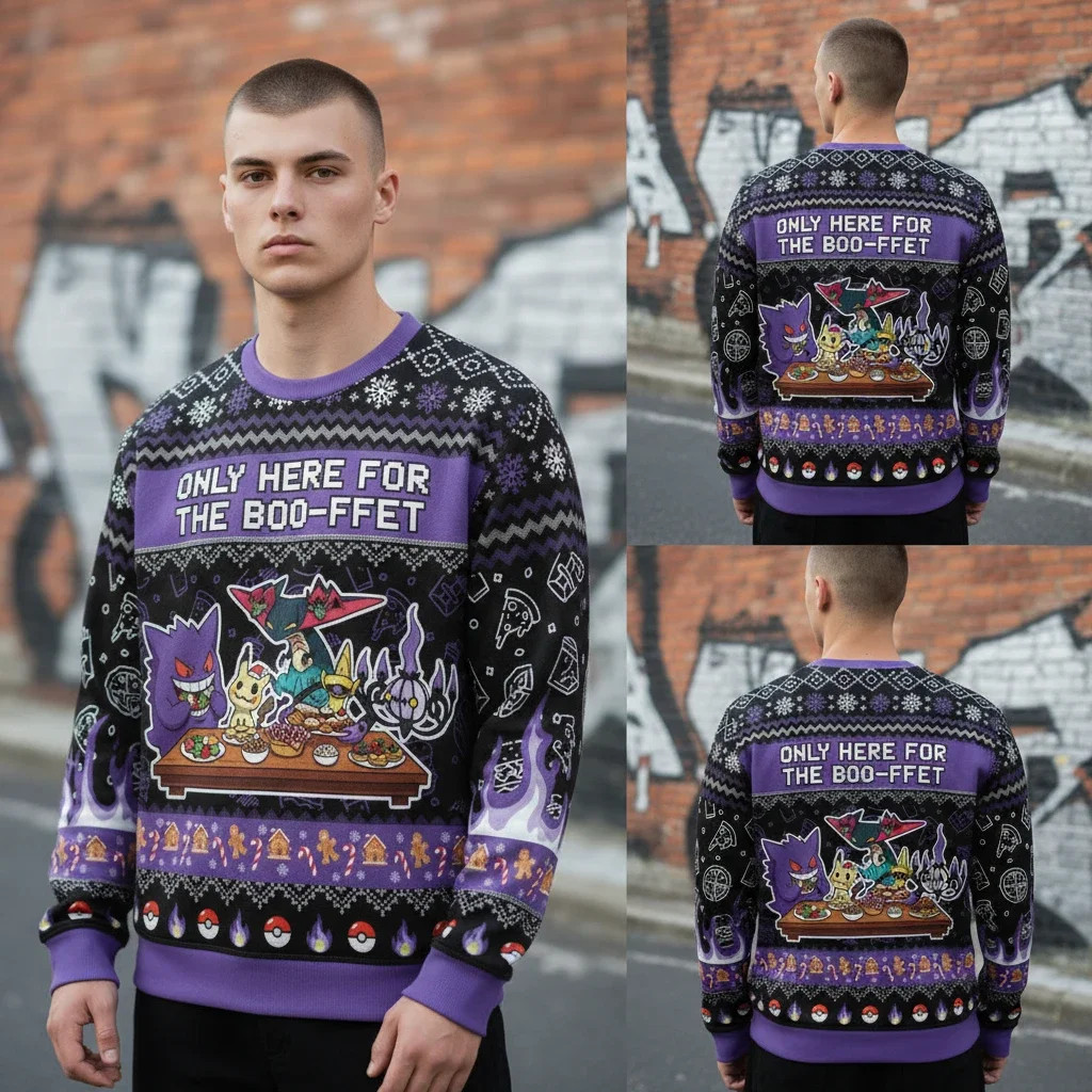 Only Here For The Boo-ffet Pokemon Ghost Type Ugly Christmas Sweater for Holiday Parties