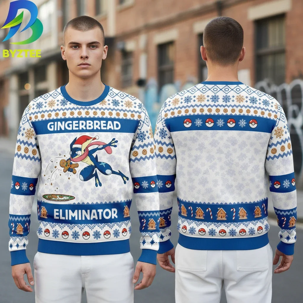 Greninja Gingerbread Eliminator Ugly Christmas Sweatshirt Funny Gamer Holiday Apparel