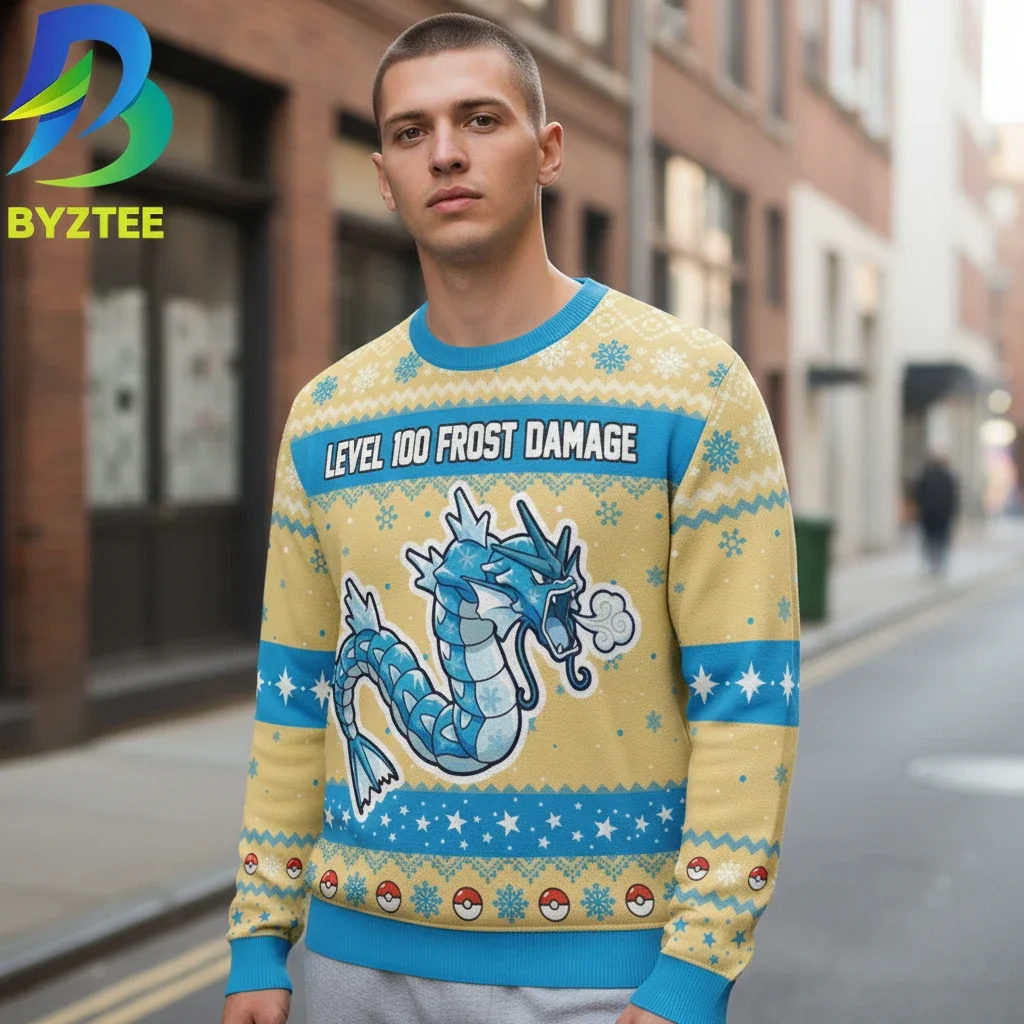 Level Frost Damage Gyarados Ugly Christmas Sweater for Gamers