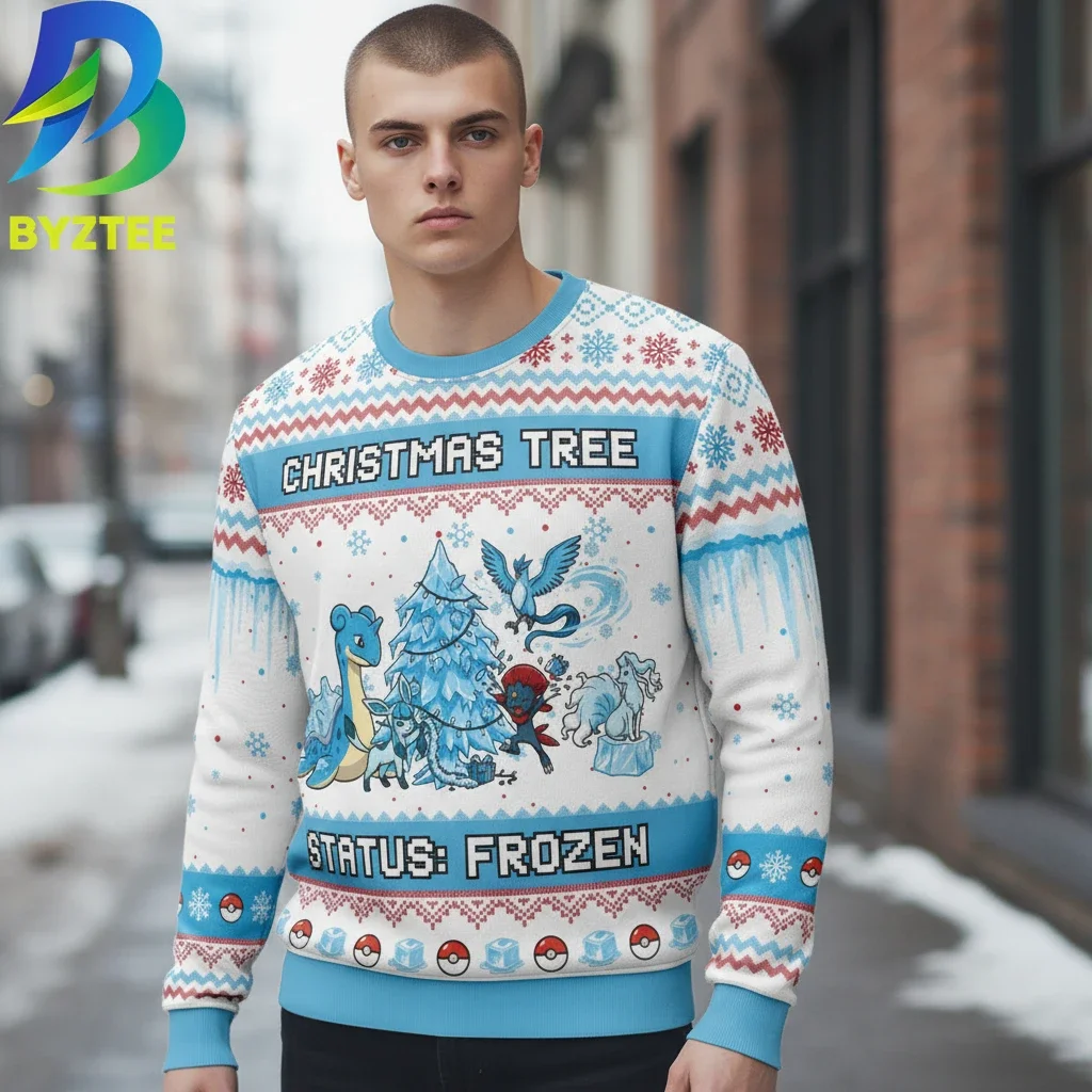Christmas Tree Status Frozen Pokemon Ice Type Ugly Christmas Sweater for Gamers