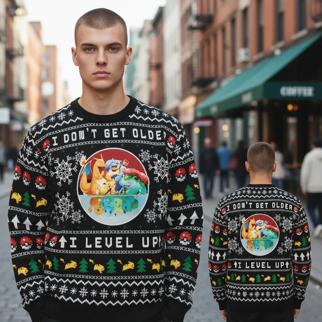 I Don't Get Older I Level Up Pokemon Ugly Christmas Sweater Funny Gamer Holiday Gift