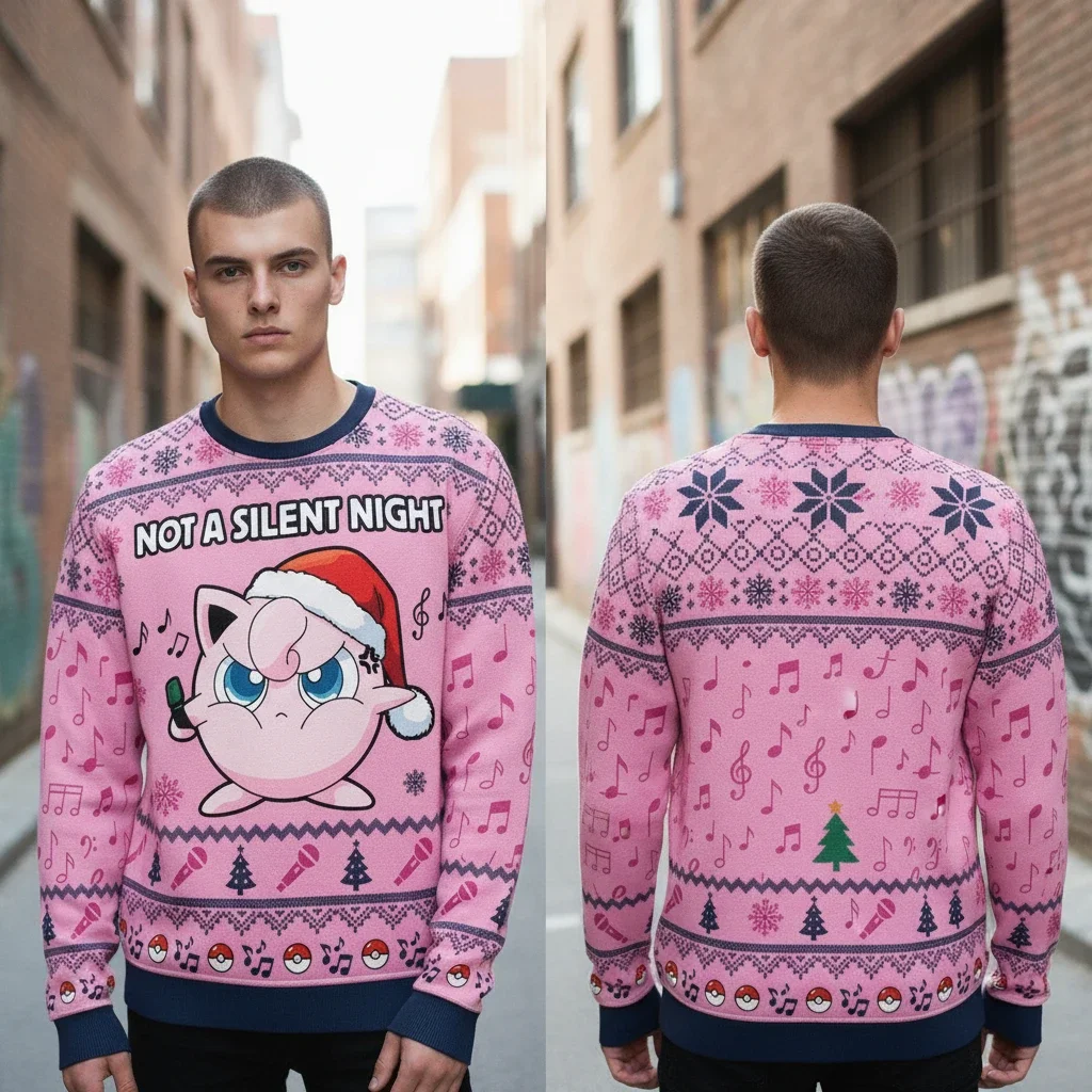 Jigglypuff Not A Silent Night Ugly Christmas Sweater Funny Pokemon Holiday Party Pullover