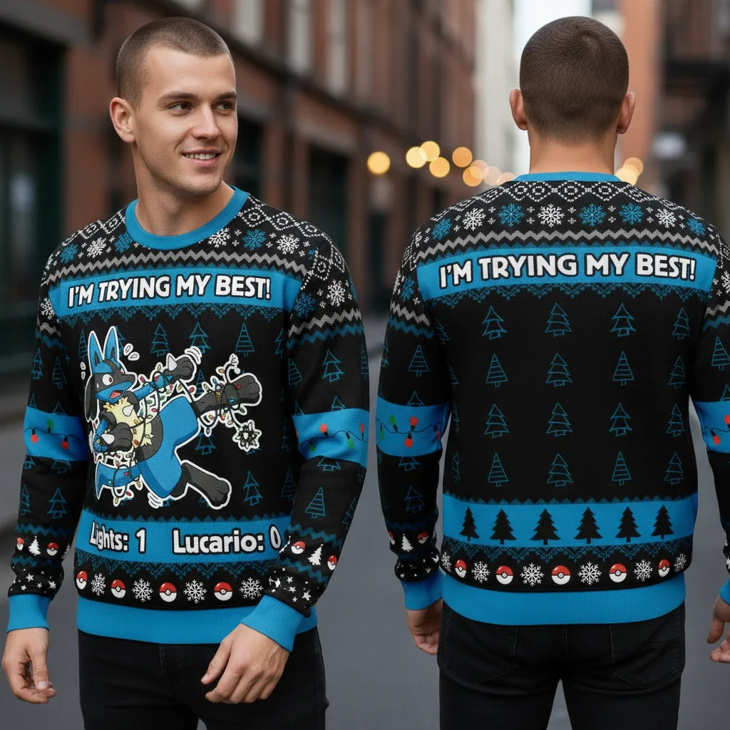 I'm Trying My Best Lucario Ugly Christmas Sweater Funny Gamer Holiday Gift