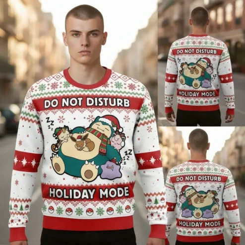 Do Not Disturb Holiday Mode Snorlax Ugly Christmas Sweater Funny Pokemon Anime Festive Jumper Gift