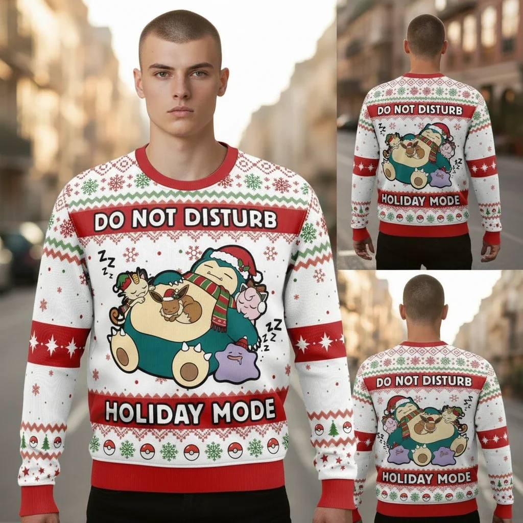 Do Not Disturb Holiday Mode Snorlax Ugly Christmas Sweater Funny Pokemon Anime Festive Jumper Gift