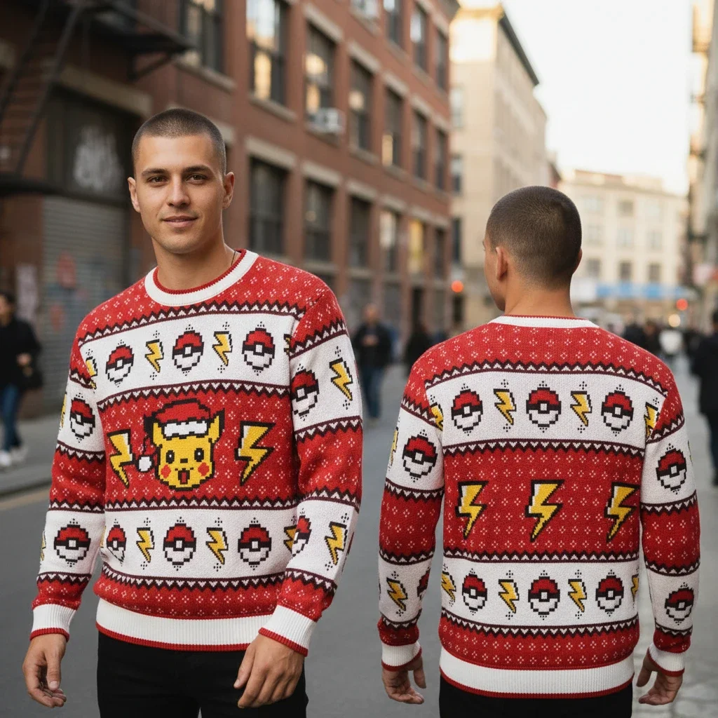 Pikachu Christmas Sweater Retro 8-Bit Pokemon Ugly Holiday Pullover
