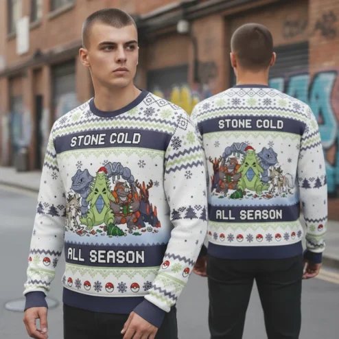 Stone Cold All Season Pokemon Rock Type Ugly Christmas Sweater