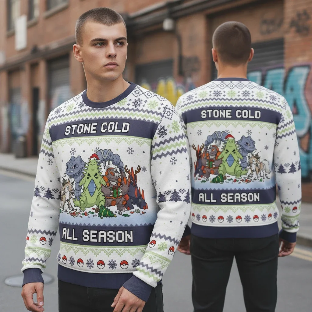 Stone Cold All Season Pokemon Rock Type Ugly Christmas Sweater
