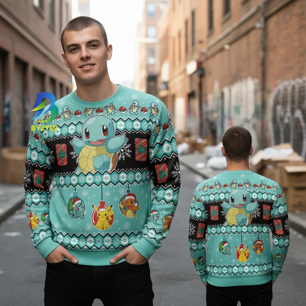 Squirtle, Pikachu, Charmander, Bulbasaur Kanto Starters Ugly Christmas Sweatshirt