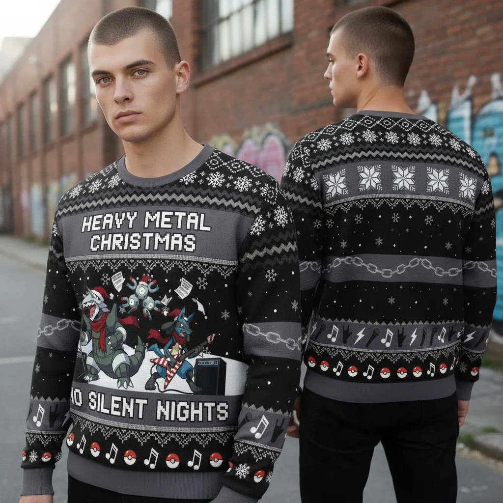 Heavy Metal Christmas No Silent Nights Pokemon Ugly Sweater