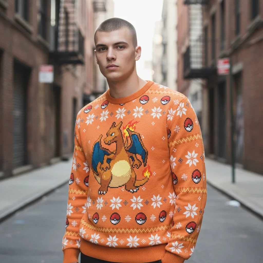 Charizard Pixel Art Ugly Christmas Sweater Holiday Gift for Gamers