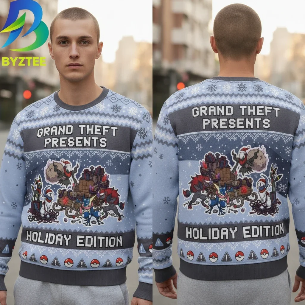 Pokemon Grand Theft Presents Holiday Edition Ugly Christmas Sweater
