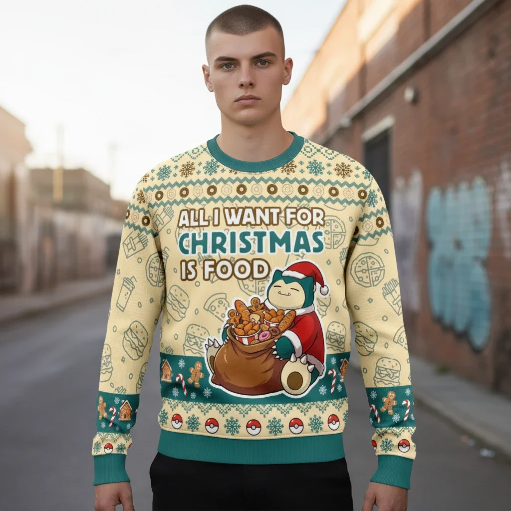 Snorlax All I Want For Christmas Is Food Ugly Christmas Sweater Funny Holiday Apparel