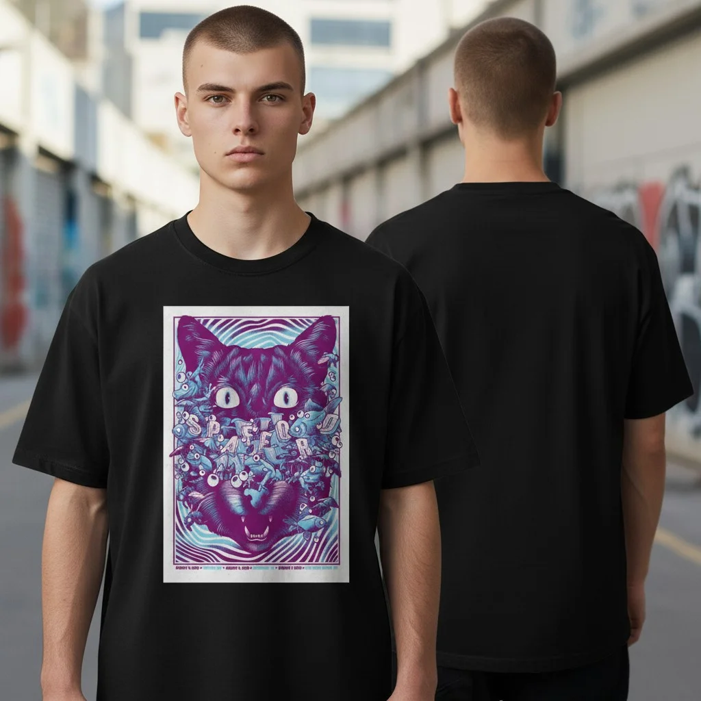 SPAFOOD Psychedelic Cat Tee Trippy Animal Streetwear Shirt